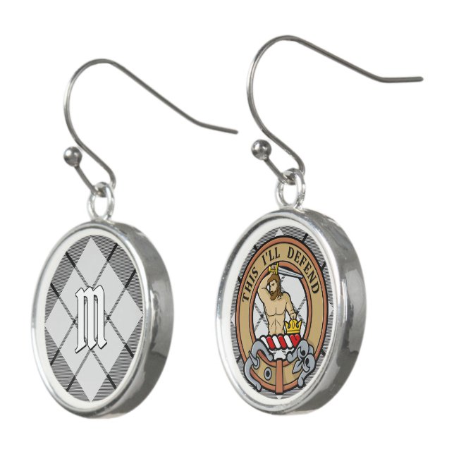 Clan MacFarlane Black and White Tartan Earrings (Angled)