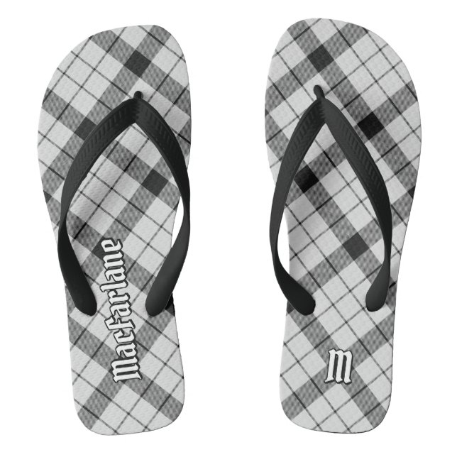 Clan MacFarlane Black and White Tartan Flip Flops (Footbed)
