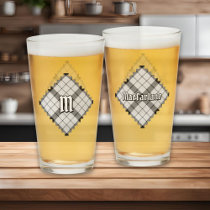 Clan MacFarlane Black and White Tartan Glass