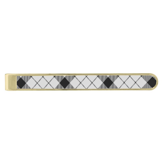 Clan MacFarlane Black and White Tartan Gold Finish Tie Bar (Front)