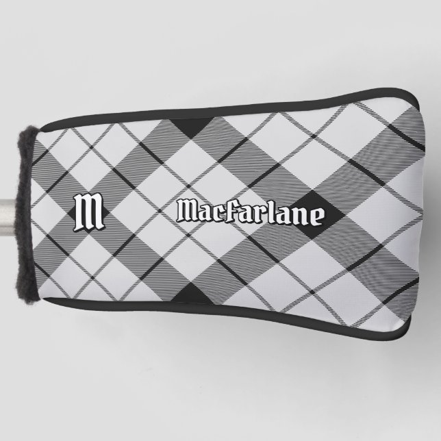 Clan MacFarlane Black and White Tartan Golf Head Cover (Front)