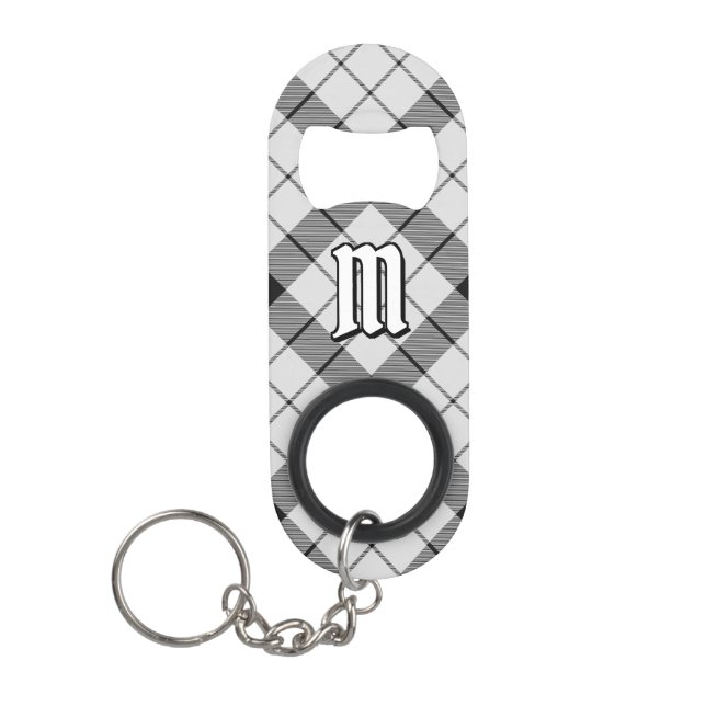 Clan MacFarlane Black and White Tartan Keychain Bottle Opener (Front)