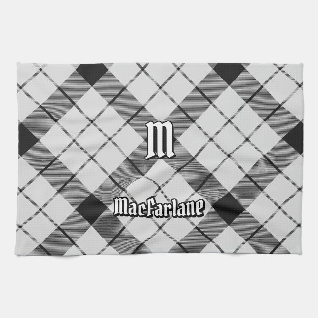 Clan MacFarlane Black and White Tartan Kitchen Towel (Horizontal)