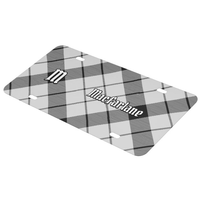 Clan MacFarlane Black and White Tartan License Plate (Side)