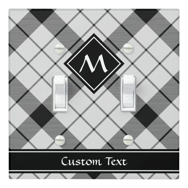 Clan MacFarlane Black and White Tartan Light Switch Cover (In Situ)