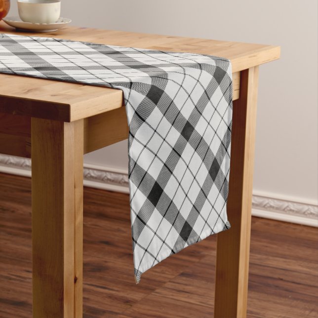 Clan MacFarlane Black and White Tartan Long Table Runner (In Situ)