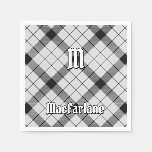 Clan MacFarlane Black and White Tartan Napkins (Front)