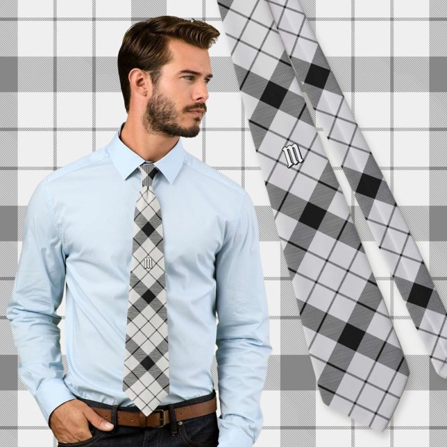 Clan MacFarlane Black and White Tartan Neck Tie (Creator Uploaded)