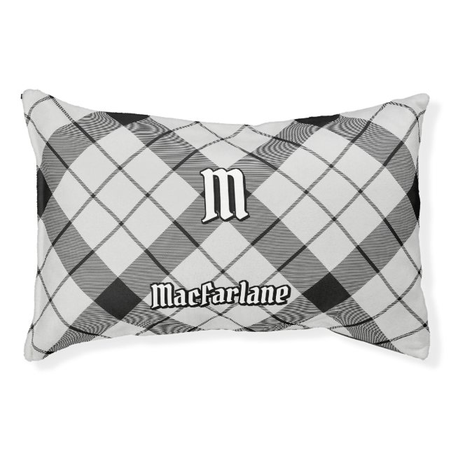Clan MacFarlane Black and White Tartan Pet Bed (Front)