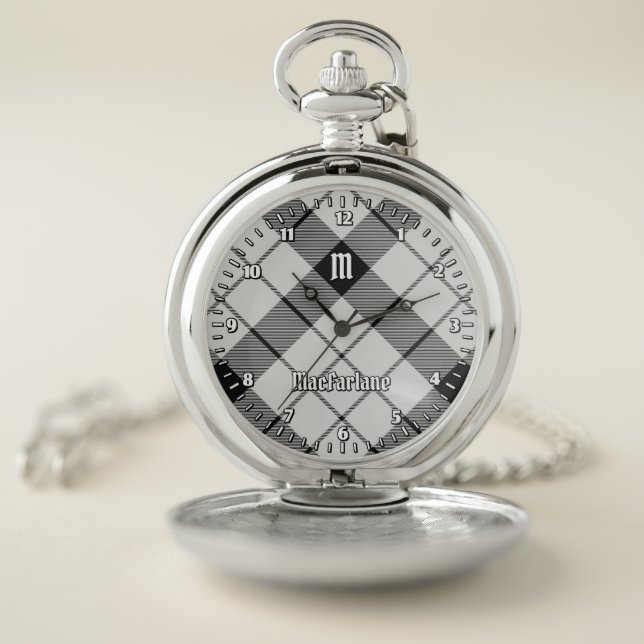 Clan MacFarlane Black and White Tartan Pocket Watch (Inside)
