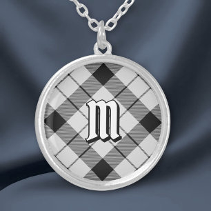Clan MacFarlane Black and White Tartan Silver Plated Necklace