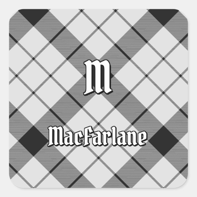 Clan MacFarlane Black and White Tartan Square Sticker (Front)