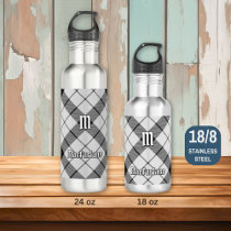 Clan MacFarlane Black and White Tartan Stainless Steel Water Bottle