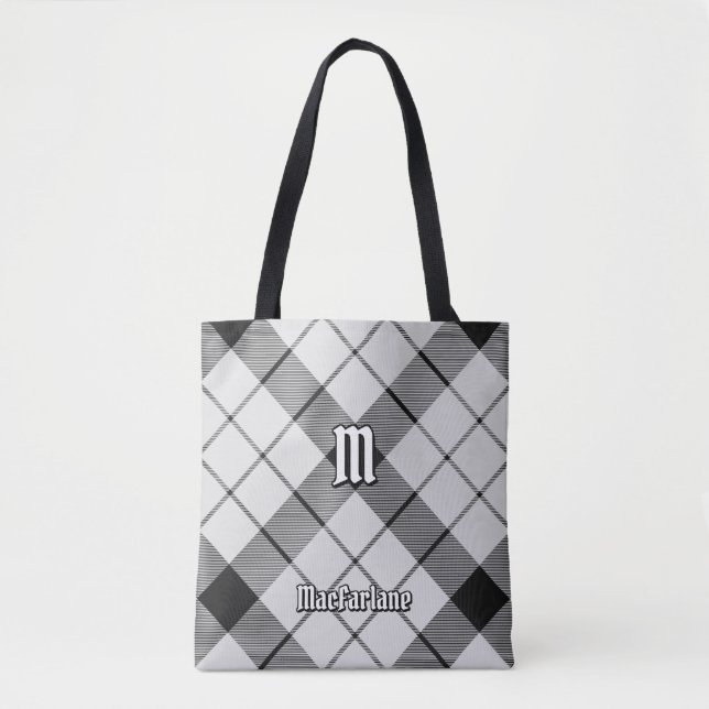 Clan MacFarlane Black and White Tartan Tote Bag (Front)