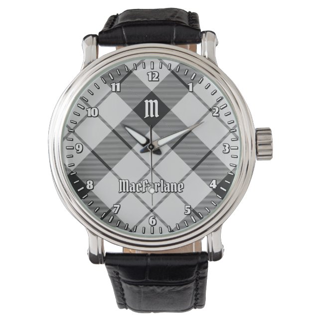 Clan MacFarlane Black and White Tartan Watch (Front)