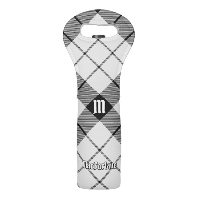 Clan MacFarlane Black and White Tartan Wine Bag (Front)