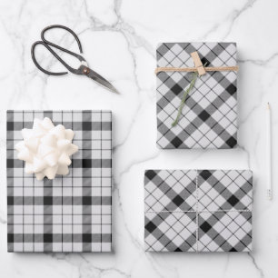 Clan MacFarlane Black and White Tartan Wrapping Paper Sheets