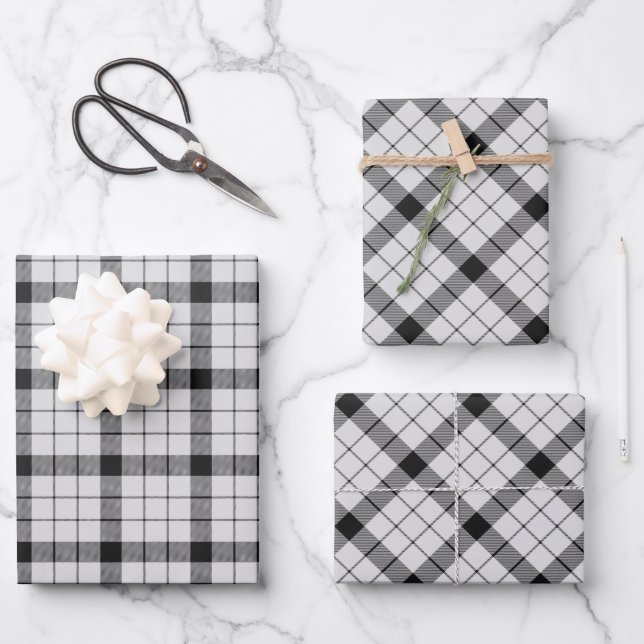 Clan MacFarlane Black and White Tartan Wrapping Paper Sheets (Front)