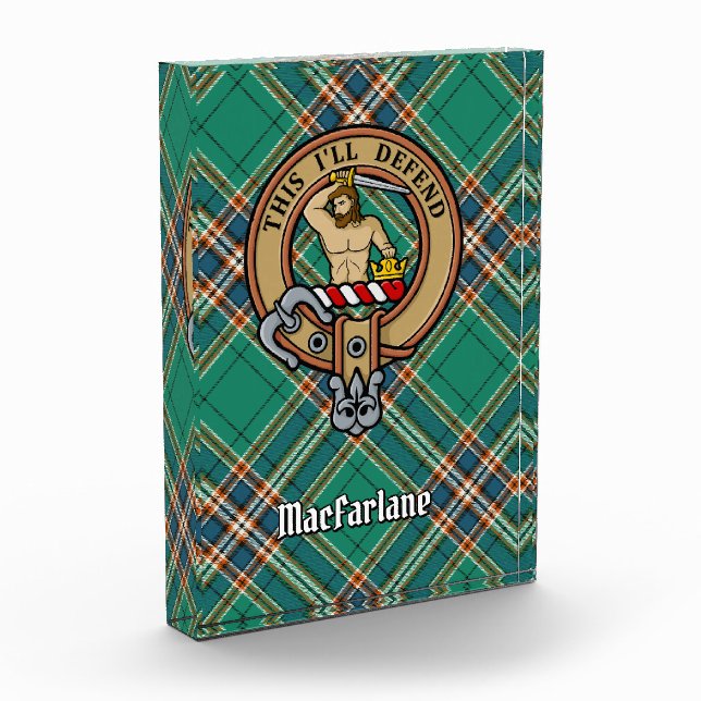 Clan MacFarlane Crest over Ancient Hunting Tartan Acrylic Award (Left)