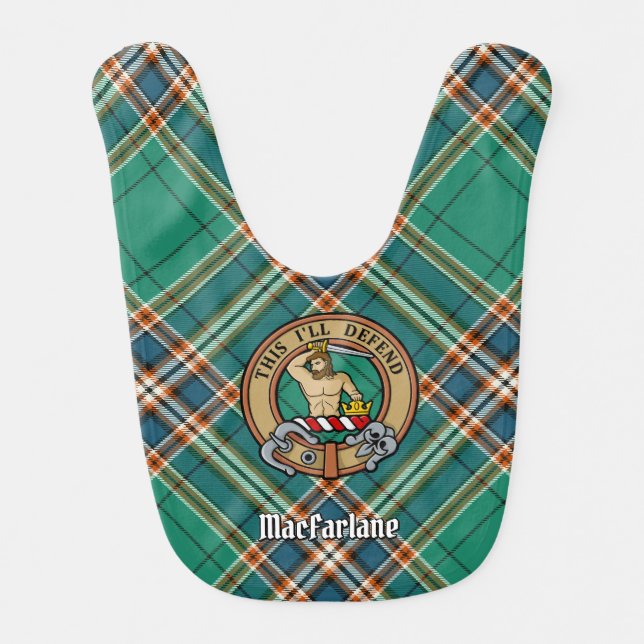 Clan MacFarlane Crest over Ancient Hunting Tartan Baby Bib (Front)