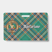 Clan MacFarlane Crest over Ancient Hunting Tartan Badge