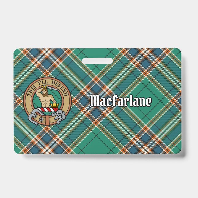 Clan MacFarlane Crest over Ancient Hunting Tartan Badge (Front)