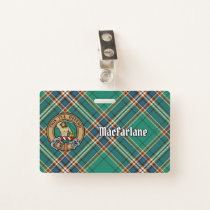Clan MacFarlane Crest over Ancient Hunting Tartan Badge