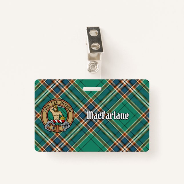 Clan MacFarlane Crest over Ancient Hunting Tartan Badge (Front with Clip)