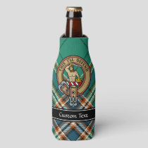 Clan MacFarlane Crest over Ancient Hunting Tartan Bottle Cooler