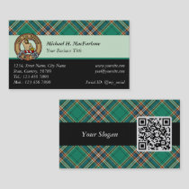 Clan MacFarlane Crest over Ancient Hunting Tartan Business Card