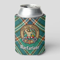 Clan MacFarlane Crest over Ancient Hunting Tartan Can Cooler