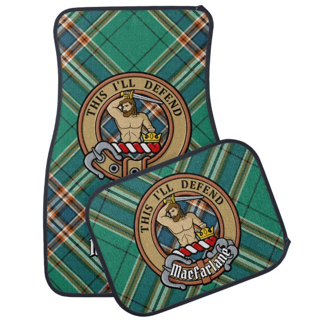 Clan MacFarlane Crest over Ancient Hunting Tartan Car Floor Mat (Set)