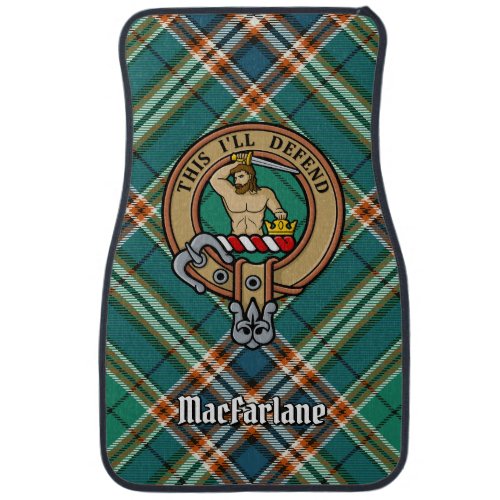 Clan MacFarlane Crest over Ancient Hunting Tartan Car Floor Mat