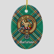 Clan MacFarlane Crest over Ancient Hunting Tartan Ceramic Ornament