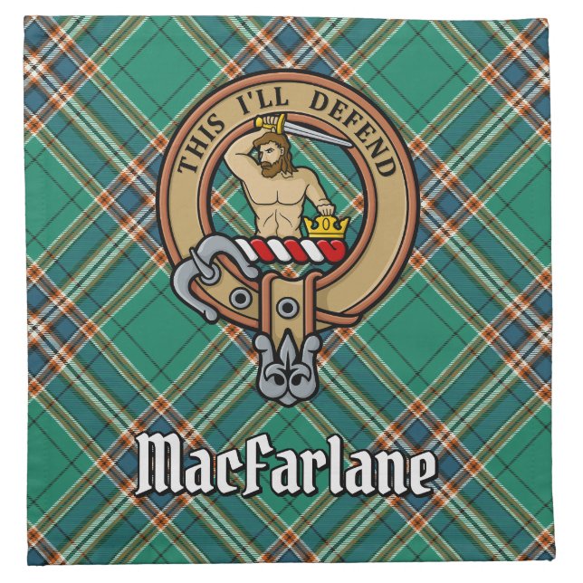 Clan MacFarlane Crest over Ancient Hunting Tartan Cloth Napkin (Front)