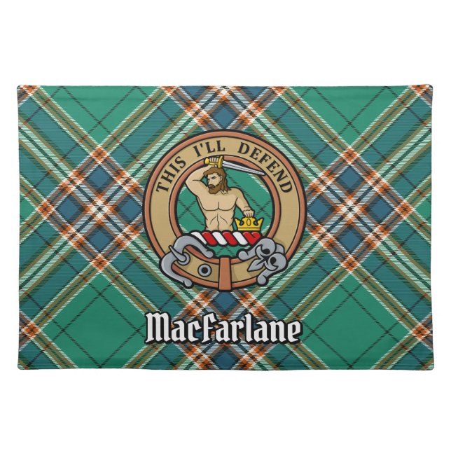 Clan MacFarlane Crest over Ancient Hunting Tartan Cloth Placemat (Front)