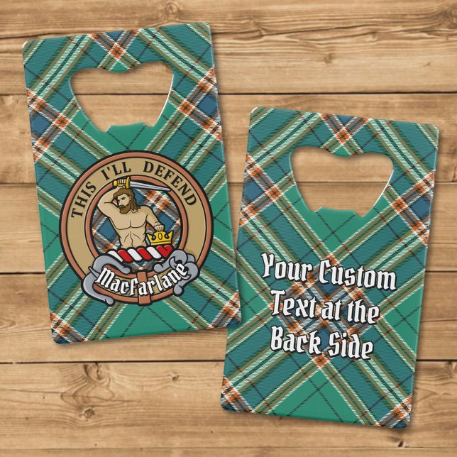 Clan MacFarlane Crest over Ancient Hunting Tartan Credit Card Bottle Opener (Creator Uploaded)