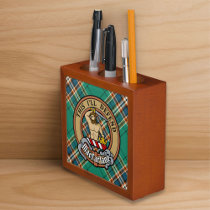 Clan MacFarlane Crest over Ancient Hunting Tartan Desk Organizer