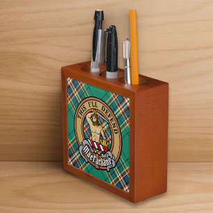 Clan MacFarlane Crest over Ancient Hunting Tartan Desk Organizer