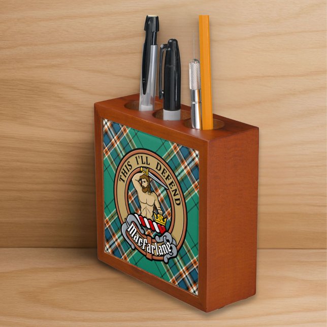 Clan MacFarlane Crest over Ancient Hunting Tartan Desk Organizer (Creator Uploaded)