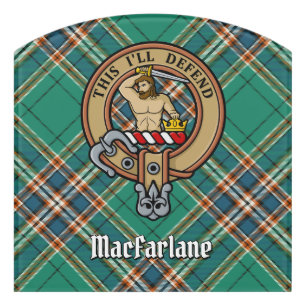 Clan MacFarlane Crest over Ancient Hunting Tartan Door Sign