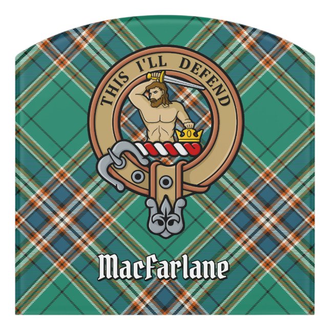 Clan MacFarlane Crest over Ancient Hunting Tartan Door Sign (Contour Front)