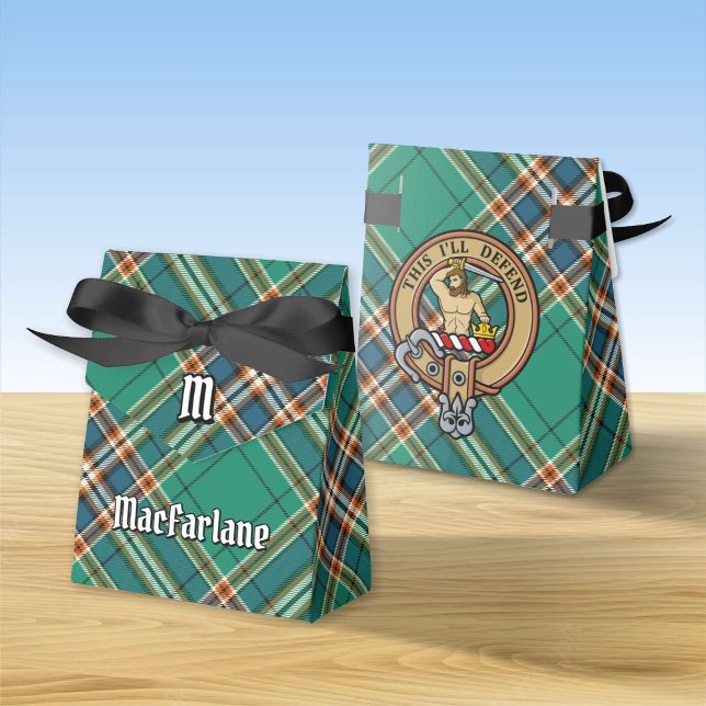 Clan MacFarlane Crest over Ancient Hunting Tartan Favor Boxes (Creator Uploaded)