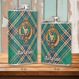 Clan MacFarlane Crest over Ancient Hunting Tartan Flask