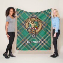 Clan MacFarlane Crest over Ancient Hunting Tartan Fleece Blanket