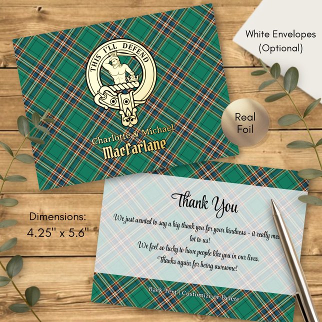 Clan MacFarlane Crest over Ancient Hunting Tartan Foil Invitation Postcard (Creator Uploaded)