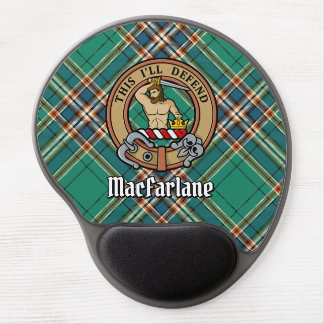 Clan MacFarlane Crest over Ancient Hunting Tartan Gel Mouse Pad (Front)
