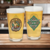 Clan MacFarlane Crest over Ancient Hunting Tartan Glass