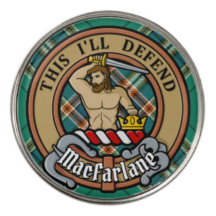 Clan MacFarlane Crest over Ancient Hunting Tartan Golf Ball Marker