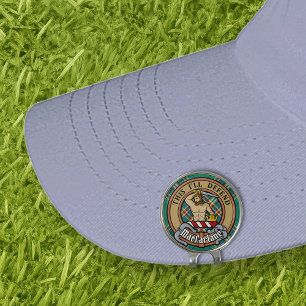 Clan MacFarlane Crest over Ancient Hunting Tartan Golf Hat Clip